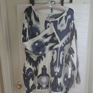 NWT Chico's Blue and White Patterned Long Sleeve Top 20/22 (Chico's Size 4)